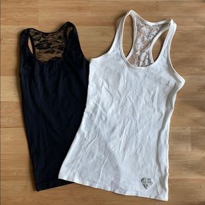 Black & white workout lace racerback tank tops